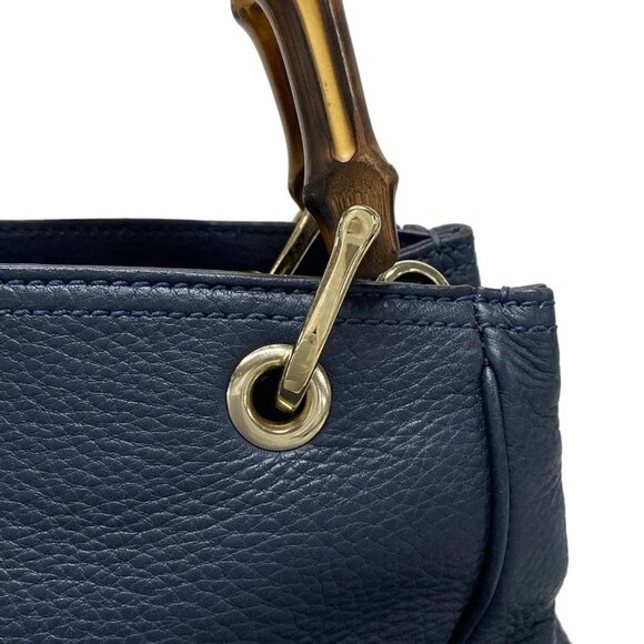Auth GUCCI Bamboo Shopper 336032 Navy Leather - Tote Bag - Picture 10 of 16